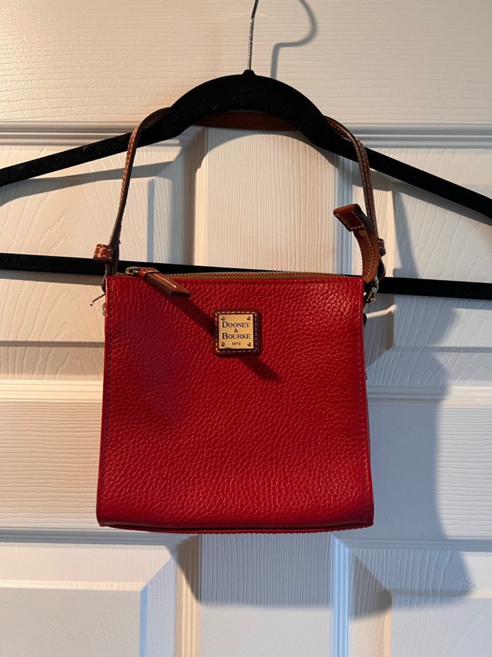 Dooney & Bourke Red Pebbled Leather Crossbody with Brown Strap